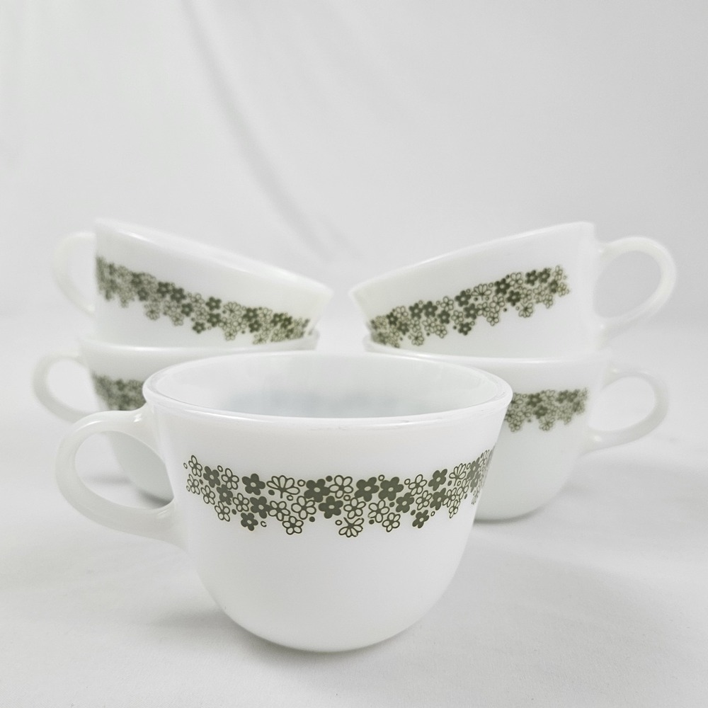 5 Vintage PYREX Milk Glass Crazy Daisy / Spring Blossom RETRO Cup Mug Coffee Tea